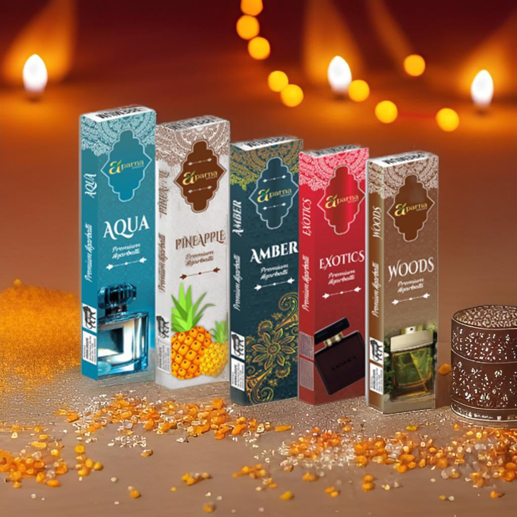 Woods, Aqua, Amber, Pineapple, Exotics Premium Fragrance Incense Sticks